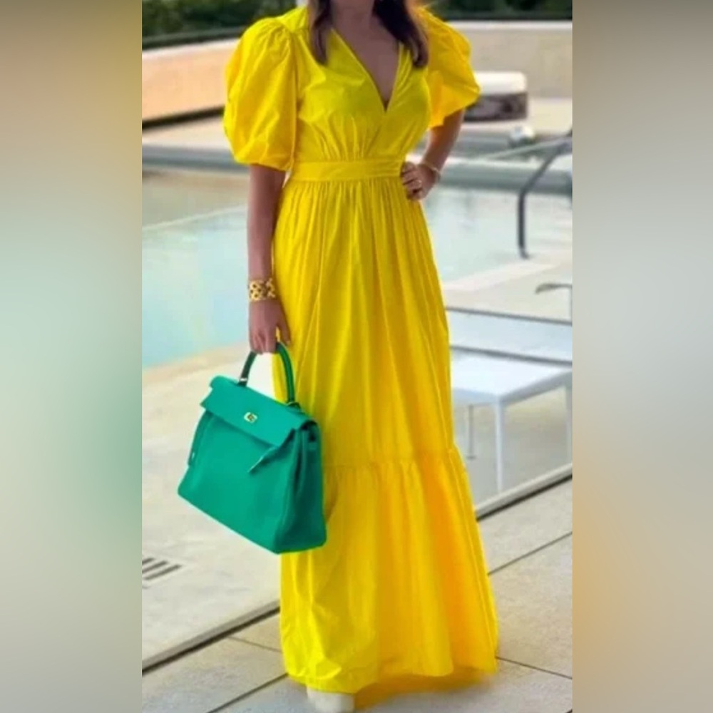 XIRENA
Larkyn Puff Sleeve Cotton Maxi Dress In Yellow NWT